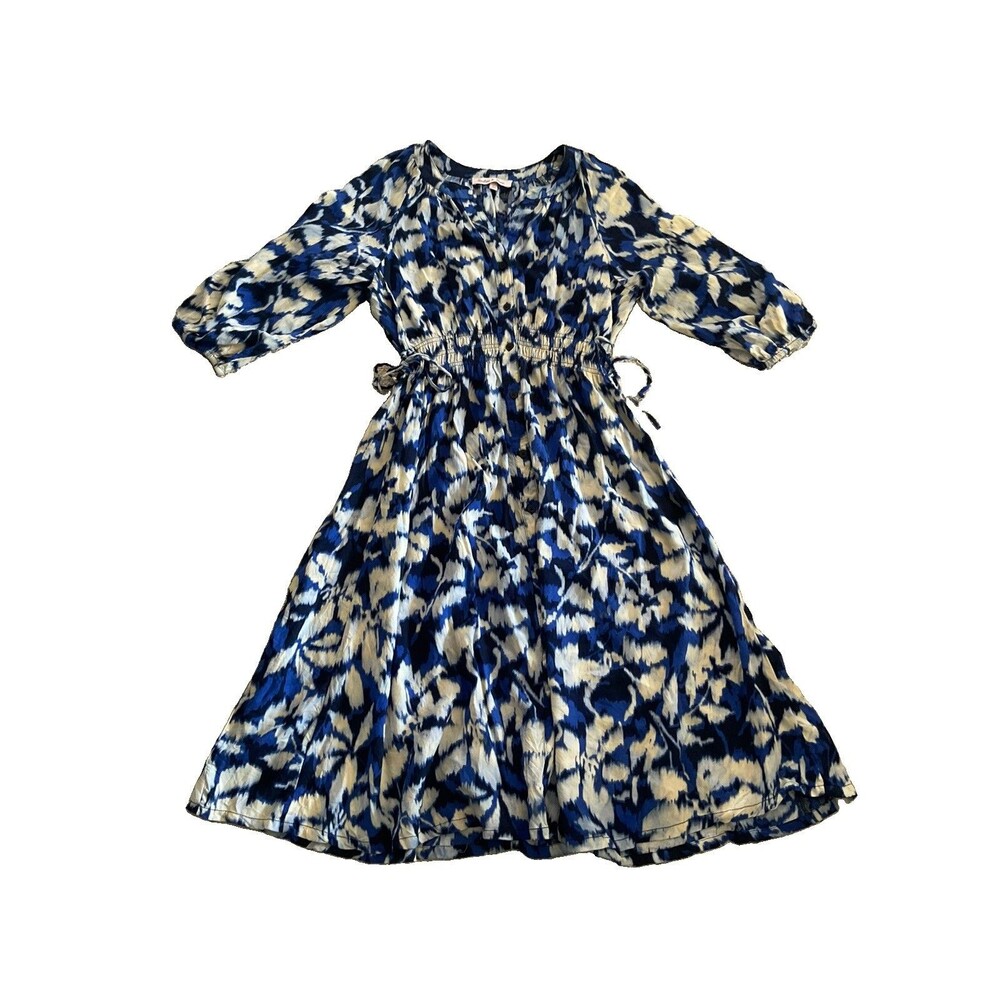 Harlow & Rose Dress Women’s Floral Puff Sleeve Smocked Waist Blue Large